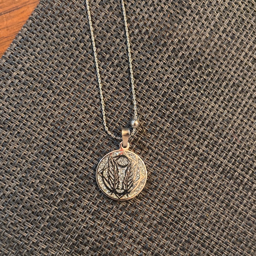Alex and Ani Silver feather Round Pendant Necklace